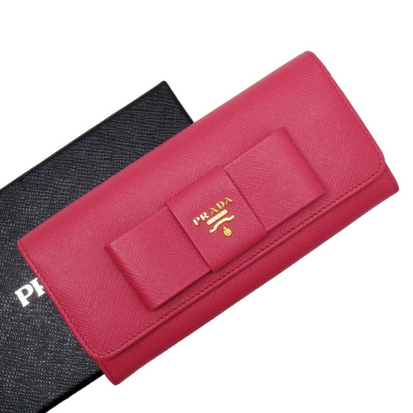Prada Long Ribbon Pink Leather Saffiano Wallet Fold - Picture 1 of 3